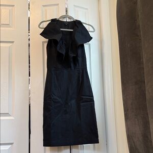 Ann Taylor Black Midi Dress with Ruffle Collar
